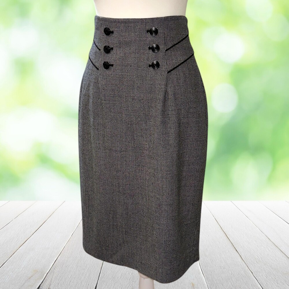 Vintage Y2K CLASSIQUES ENTIER Pencil Skirt Sailor Buttons High Waist Tweed Sz 4